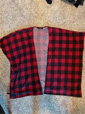 audrey Red and Black Buffalo Plaid Open Shawl Cardigan